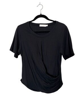 Jonathan Simkhai Standard Minimalist Black Short-Sleeve Draped Front Tee Sz L